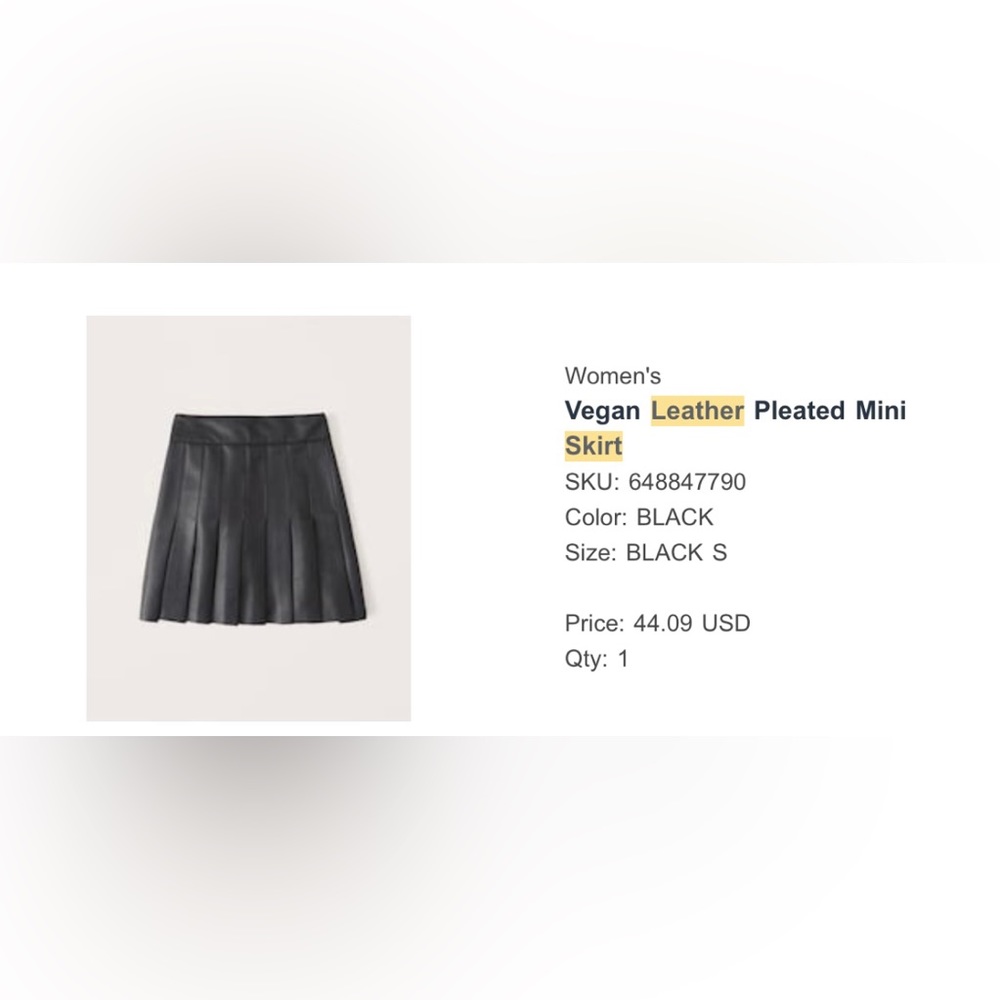 Abercrombie & Fitch Vegan Leather Pleated Mini Skirt size S